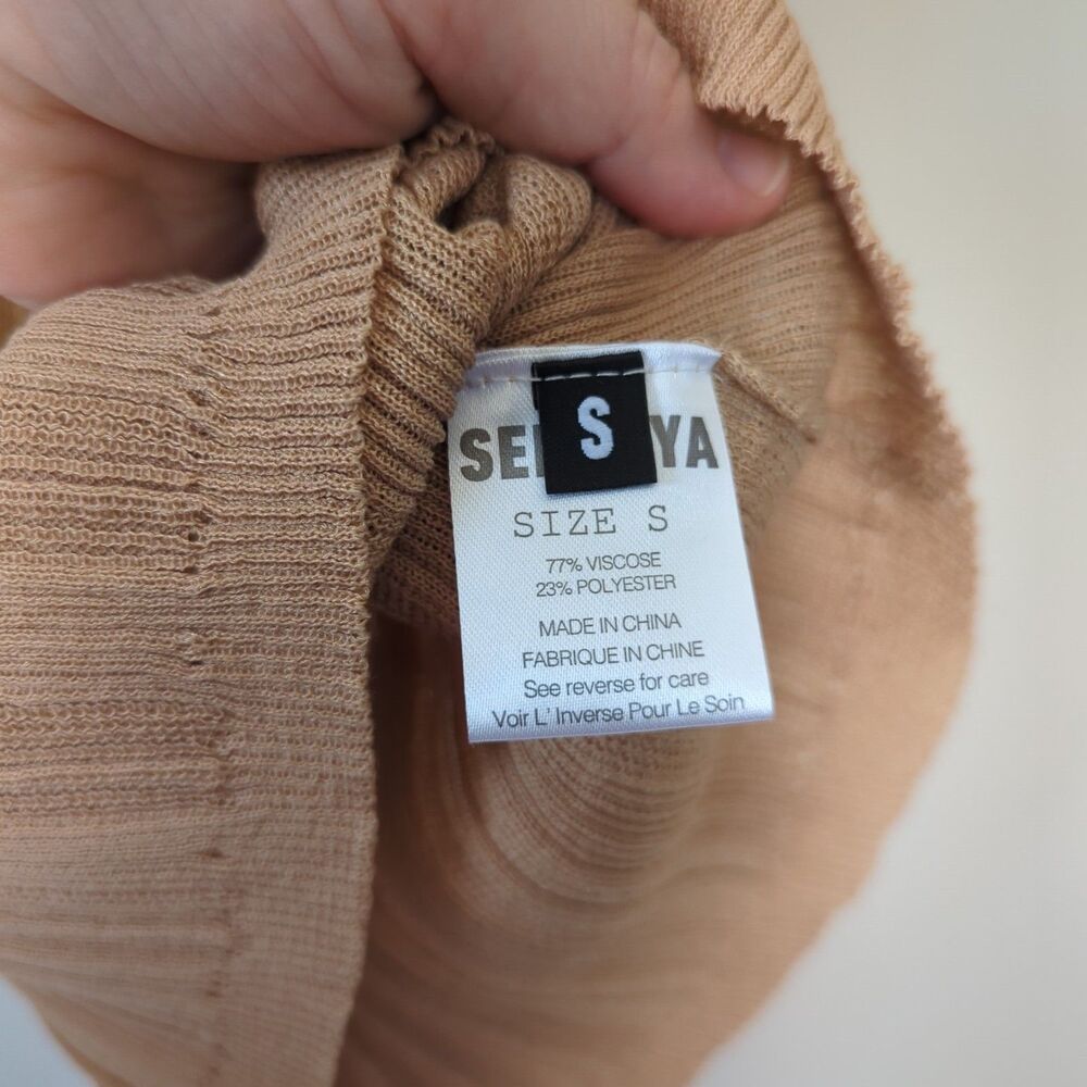 SER.O.YA Abigail Rib Knit Half Short Sleeve Turtleneck Top Tan Small Preppy - Picture 5 of 7